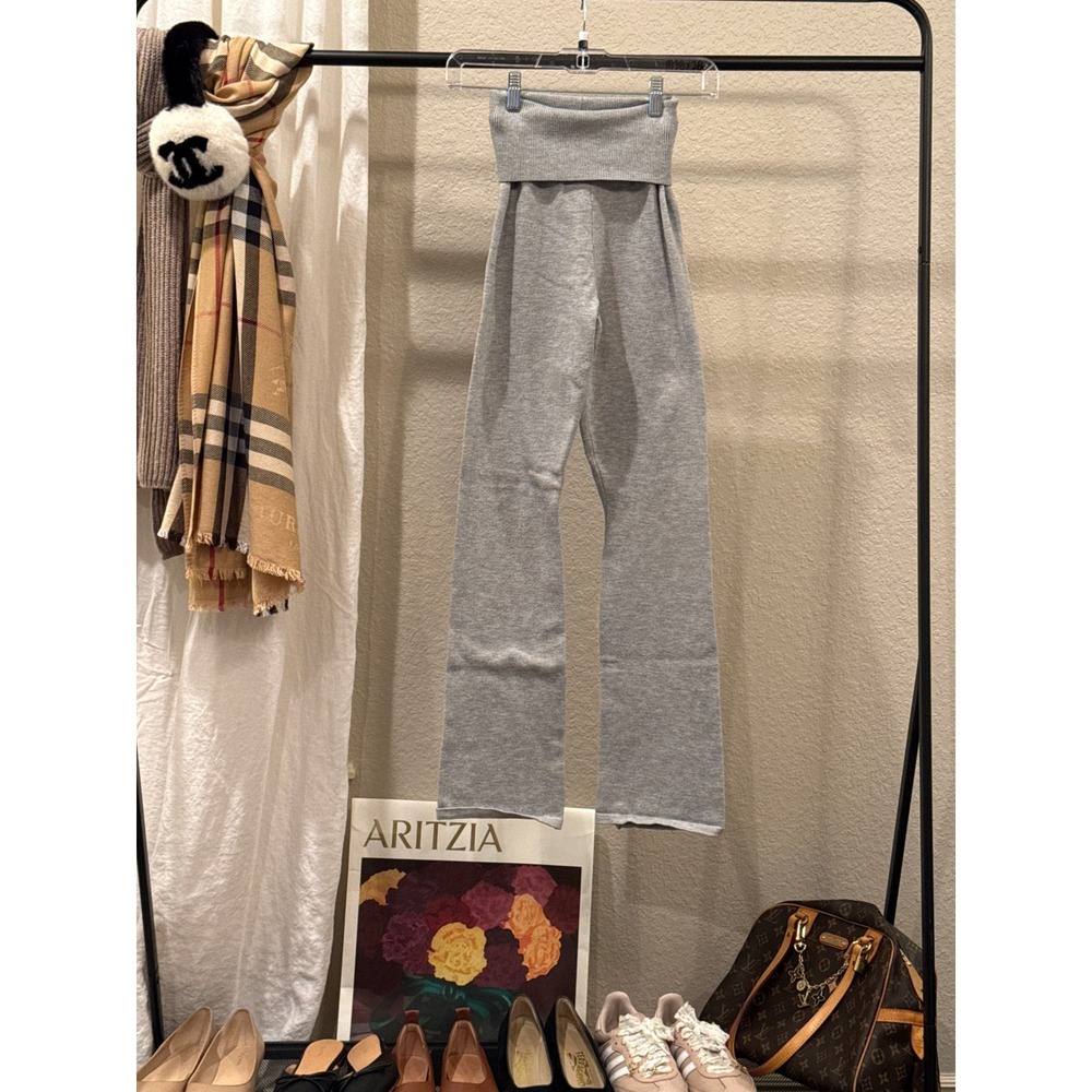No Boundaries Heather Gray Knit Flare Leg Fold Over Waistband Pants XXS 00